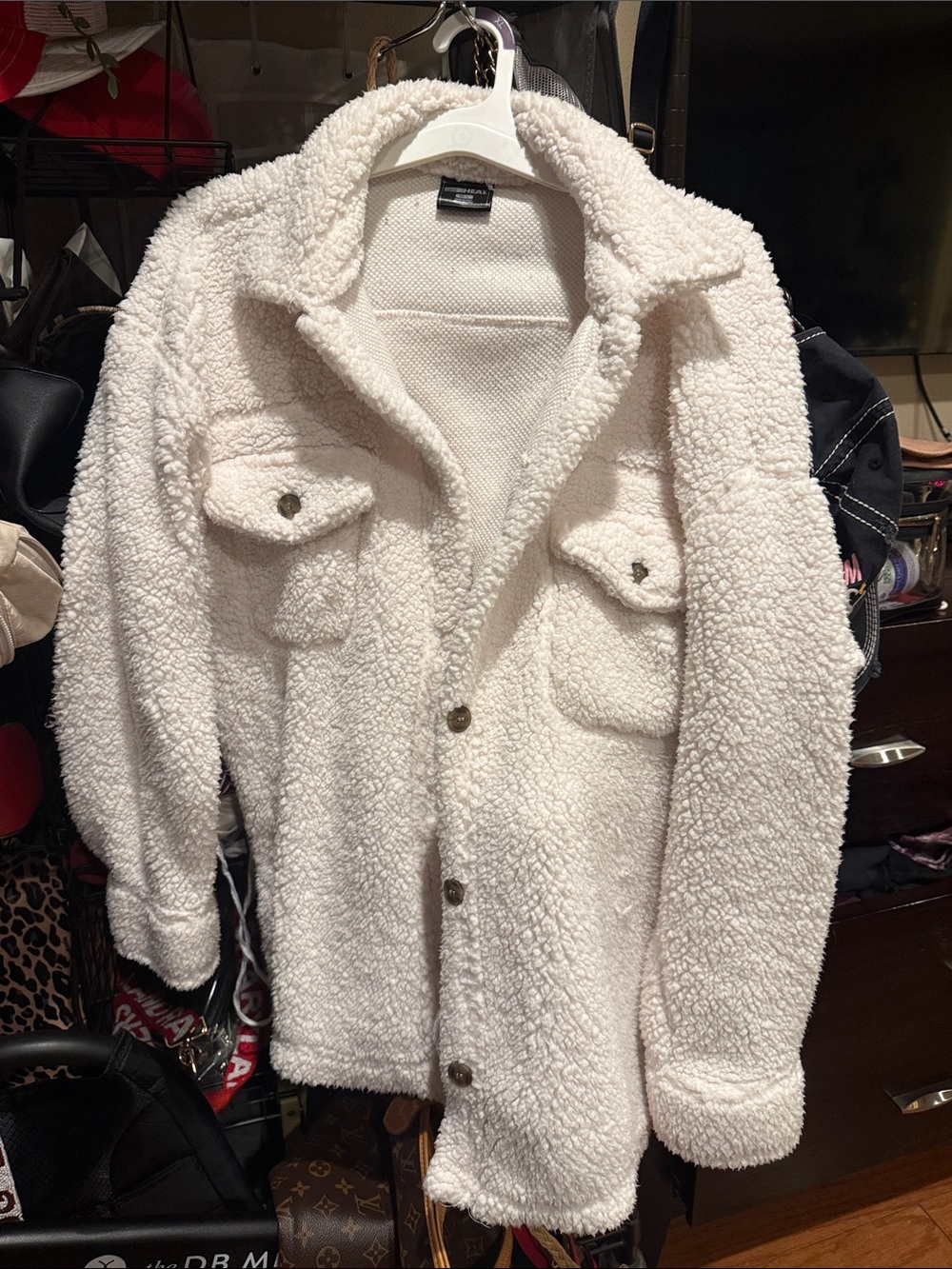 32 Degrees Cream Sherpa Fleece Button-Up Jacket